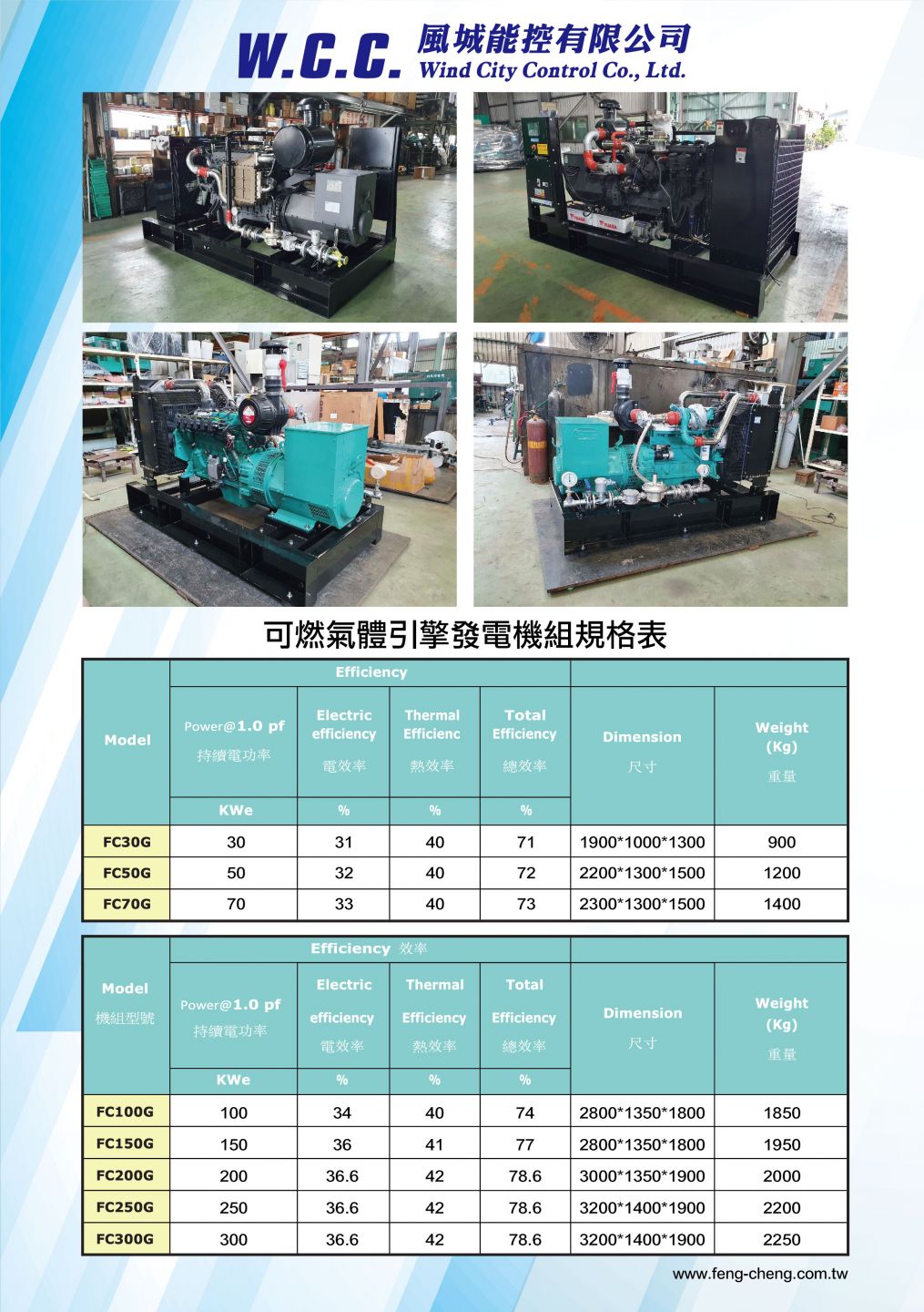 可燃氣體引擎發電機組規格表型錄